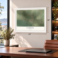 Saybrook, Illinois map, 18 x 24 inch print in a white frame in a home office