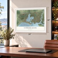 Saybrook Manor, Connecticut map, 18 x 24 inch print in a white frame in a home office