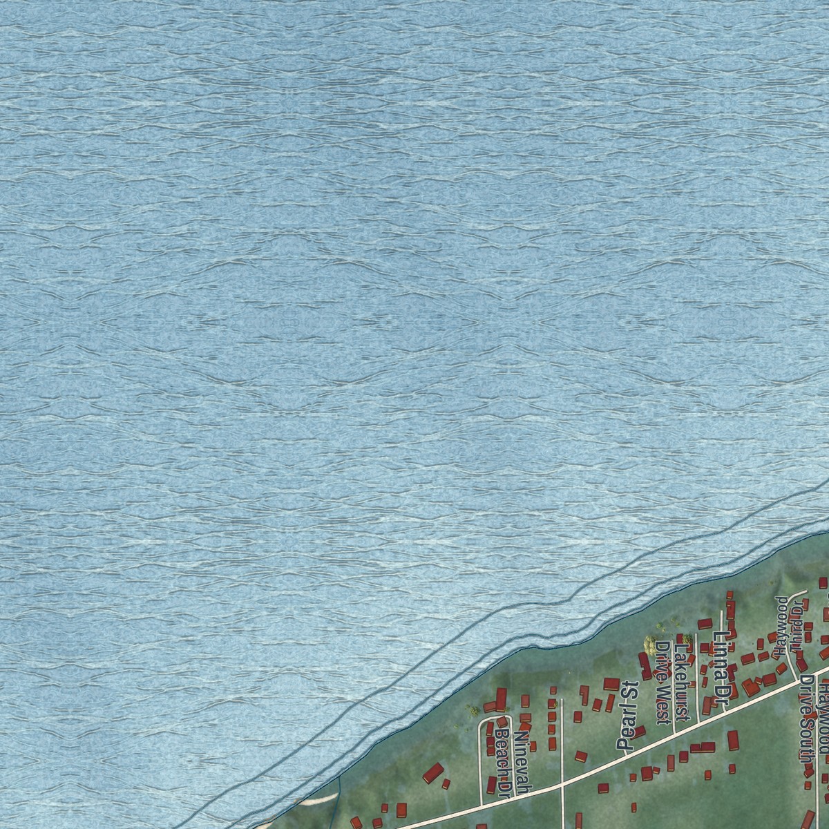 Second close-up of the map of Saybrook-on-the-Lake, Ohio print showing more streets and buildings