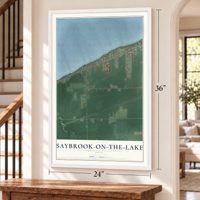 Saybrook-on-the-Lake, Ohio map, 24 x 36 inch print in a white frame by a staircase