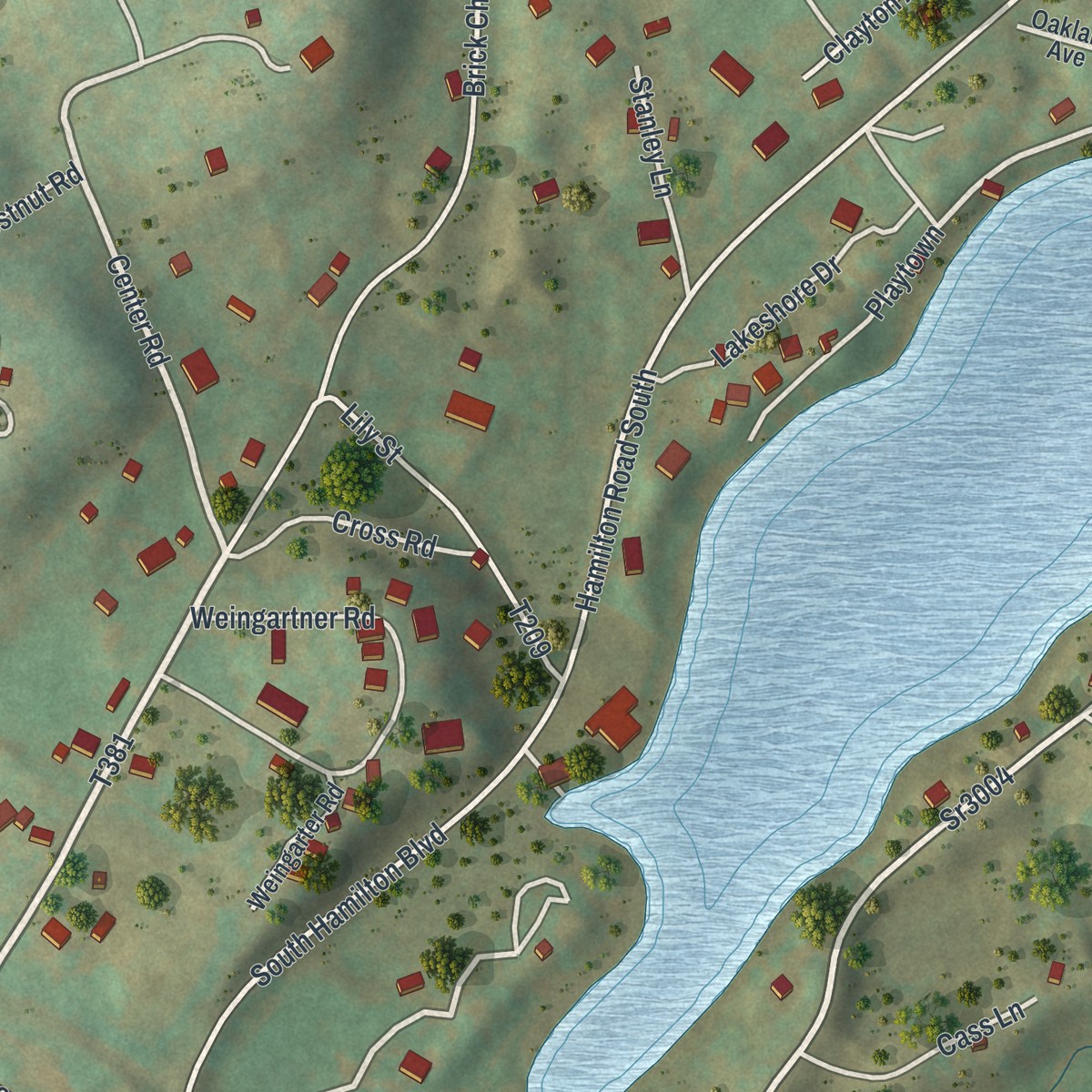 Second close-up of the map of Saylorsburg, Pennsylvania print showing more streets and buildings
