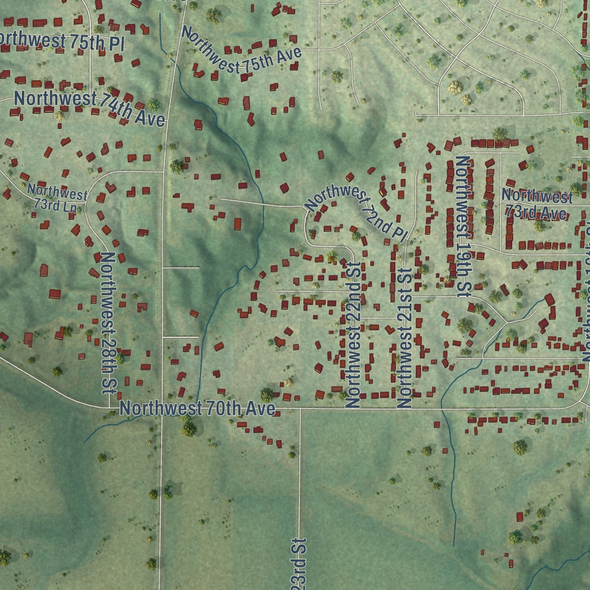 Second close-up of the map of Saylorville, Iowa print showing more streets and buildings