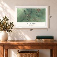 Scalp Level, Pennsylvania map, 12 x 18 inch print in a white frame in an entryway