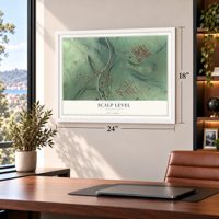 Scalp Level, Pennsylvania map, 18 x 24 inch print in a white frame in a home office