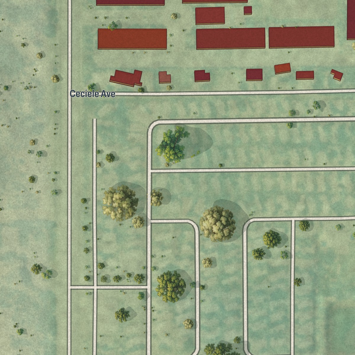 Second close-up of the map of Schall Circle, Florida print showing more streets and buildings