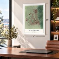 Schiller Park, Illinois map, 18 x 24 inch print in a white frame in a home office