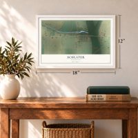 Schlater, Mississippi map, 12 x 18 inch print in a white frame in an entryway
