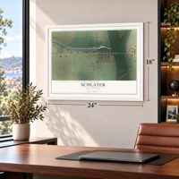 Schlater, Mississippi map, 18 x 24 inch print in a white frame in a home office