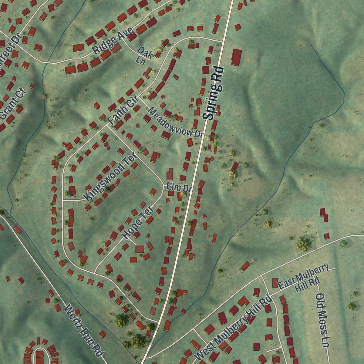 Second close-up of the map of Schlusser, Pennsylvania print showing more streets and buildings