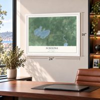 Schoepke, Wisconsin map, 18 x 24 inch print in a white frame in a home office