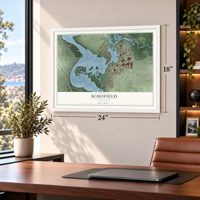 Schofield, Wisconsin map, 18 x 24 inch print in a white frame in a home office