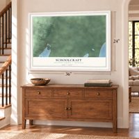 Schoolcraft, Houghton County, Michigan map, 24 x 36 inch print in a white frame above a dresser by a staircase