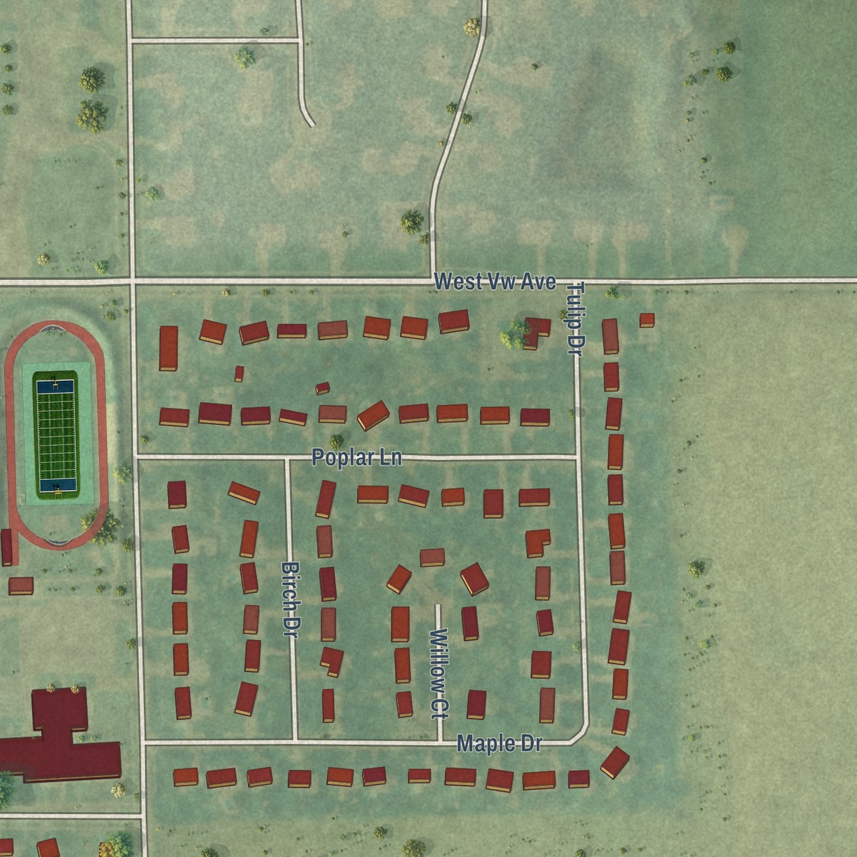 Second close-up of the map of Schoolcraft, Michigan print showing more streets and buildings