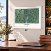 Schroon, New York map, 18 x 24 inch print in a white frame in a home office