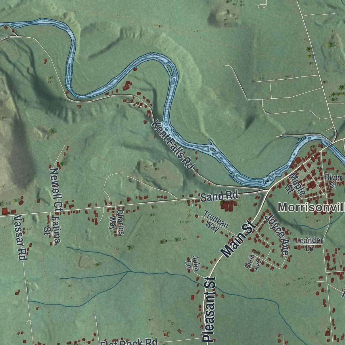 Second close-up of the map of Schuyler Falls, New York print showing more streets and buildings