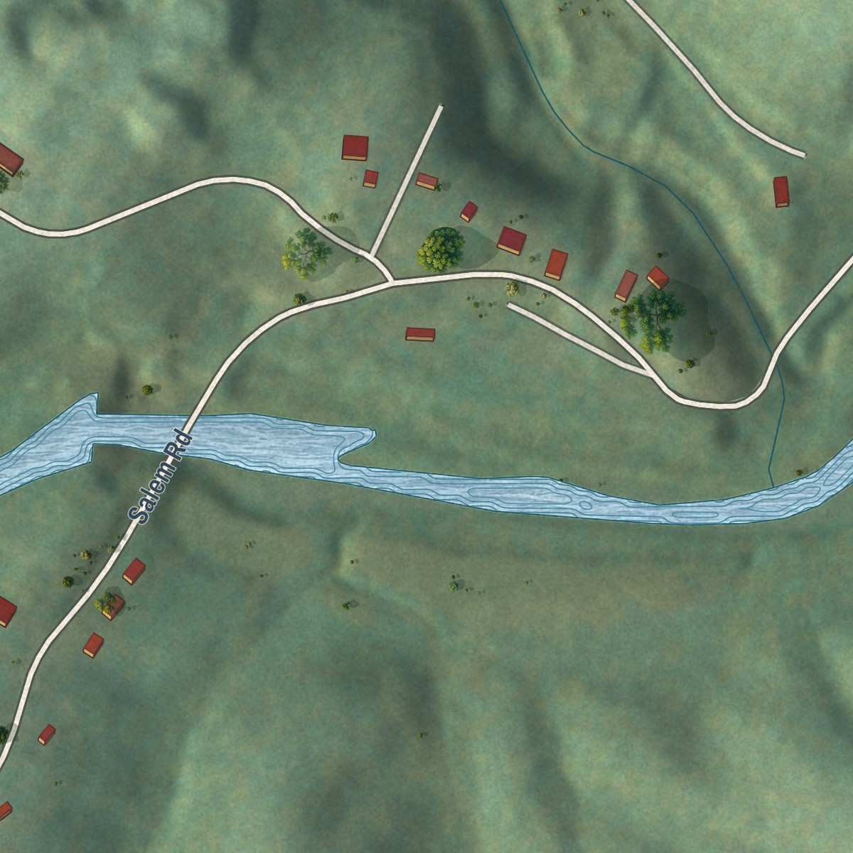 Second close-up of the map of Schuyler, Virginia print showing more streets and buildings