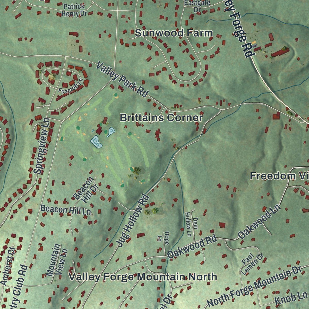 Second close-up of the map of Schuylkill, Chester County, Pennsylvania print showing more streets and buildings