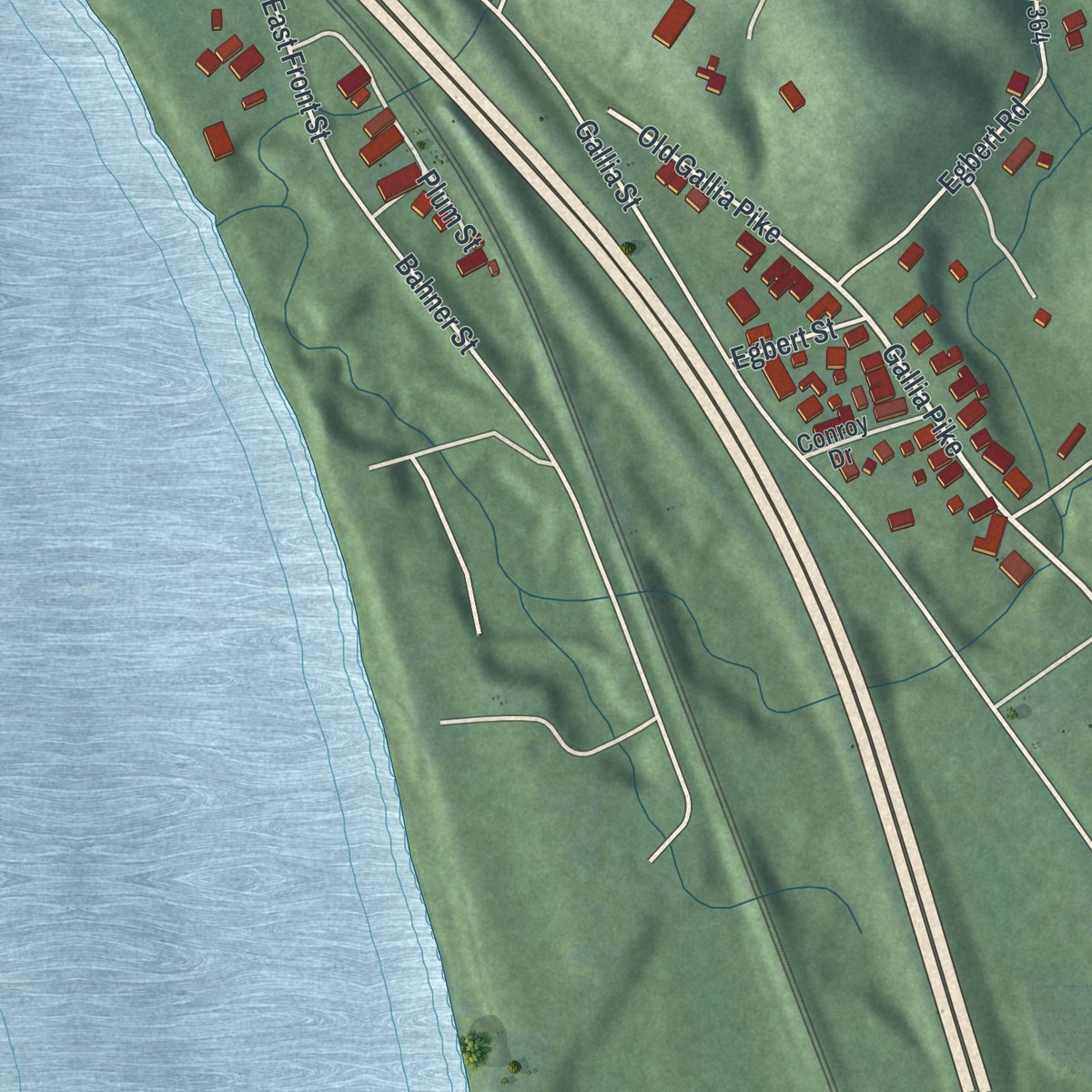 Second close-up of the map of Sciotodale, Ohio print showing more streets and buildings