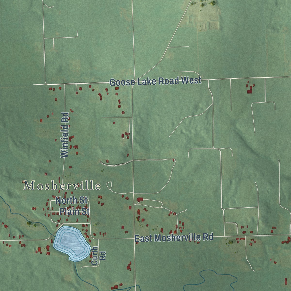 Second close-up of the map of Scipio, Michigan print showing more streets and buildings