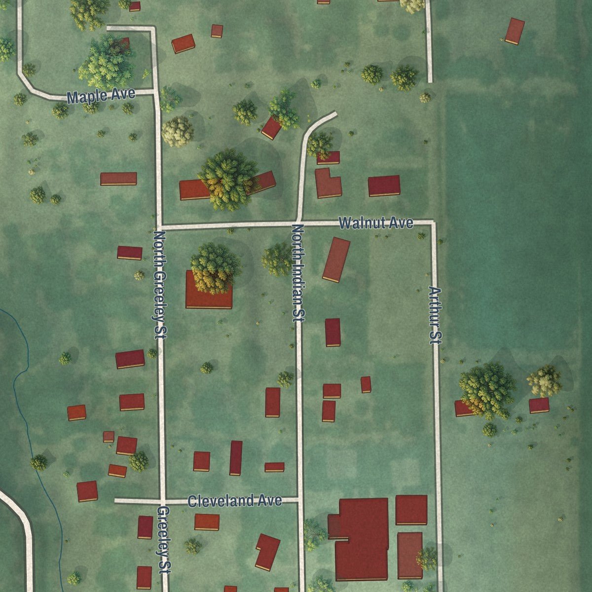 Second close-up of the map of Scotia, Nebraska print showing more streets and buildings