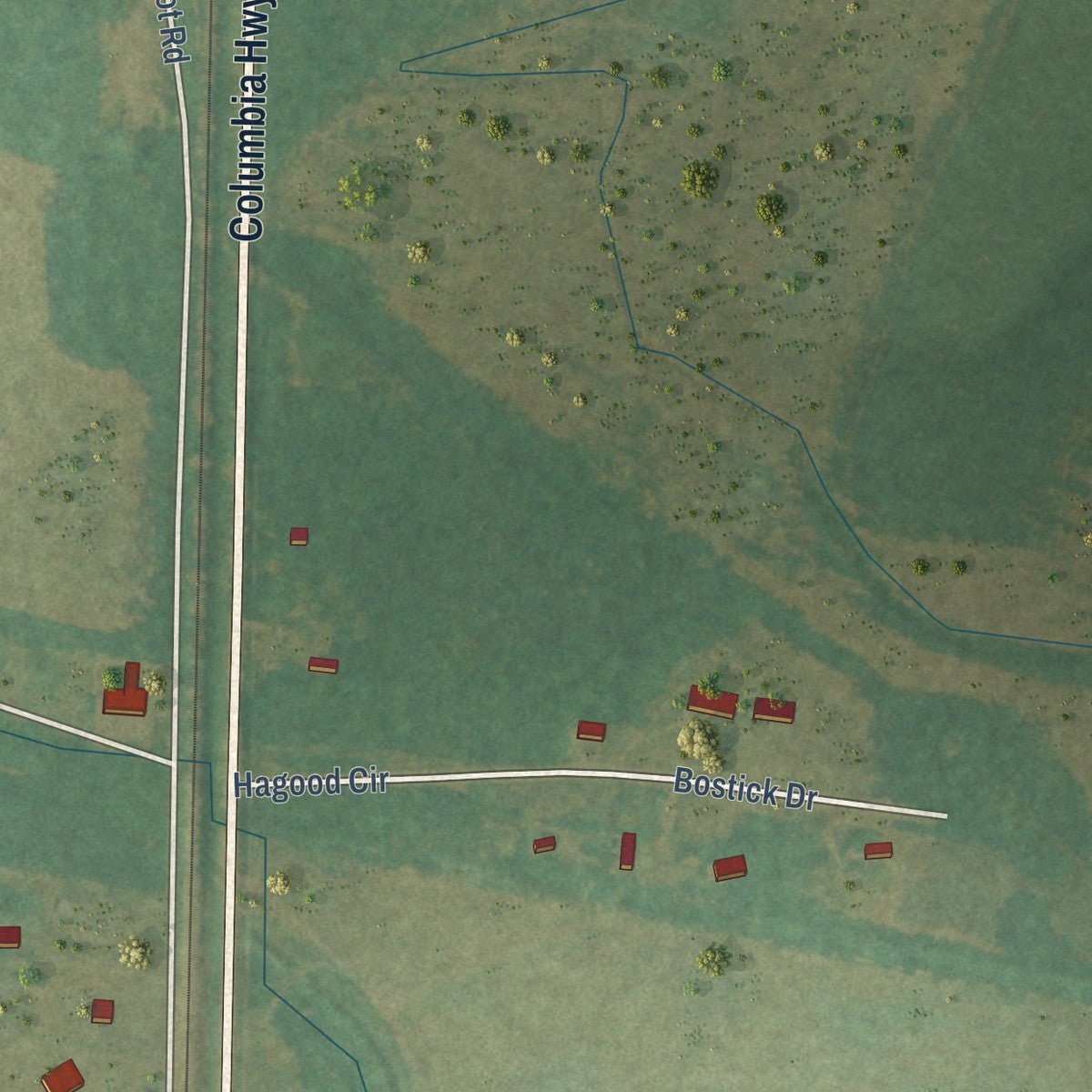 Second close-up of the map of Scotia, South Carolina print showing more streets and buildings
