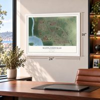 Scotlandville, Louisiana map, 18 x 24 inch print in a white frame in a home office