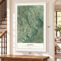 Scott, Lackawanna County, Pennsylvania map, 24 x 36 inch print in a white frame by a staircase