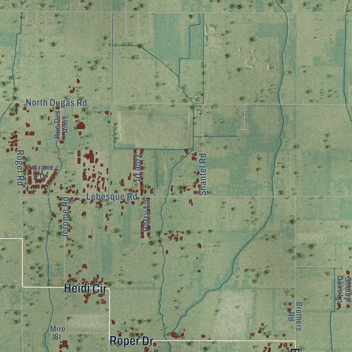 Second close-up of the map of Scott, Louisiana print showing more streets and buildings