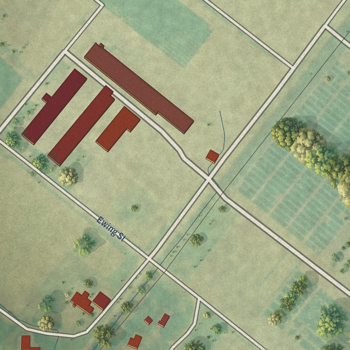 Second close-up of the map of Scott, Mississippi print showing more streets and buildings