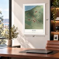Scott, Mississippi map, 18 x 24 inch print in a white frame in a home office