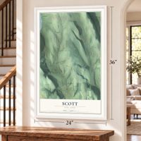 Scott, New York map, 24 x 36 inch print in a white frame by a staircase