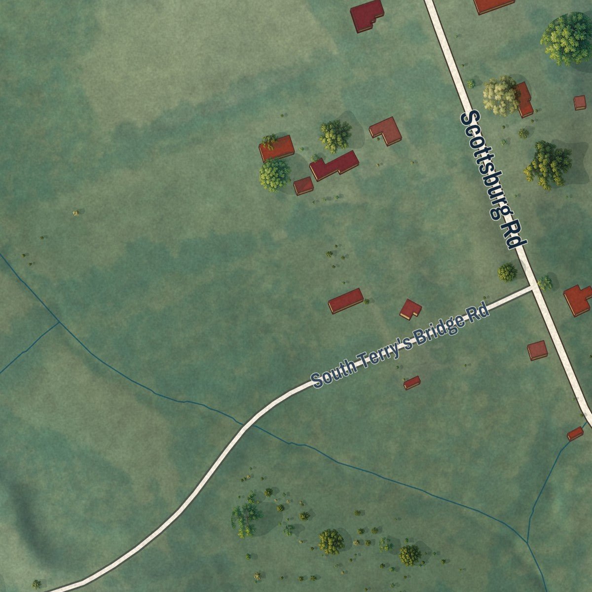 Second close-up of the map of Scottsburg, Virginia print showing more streets and buildings