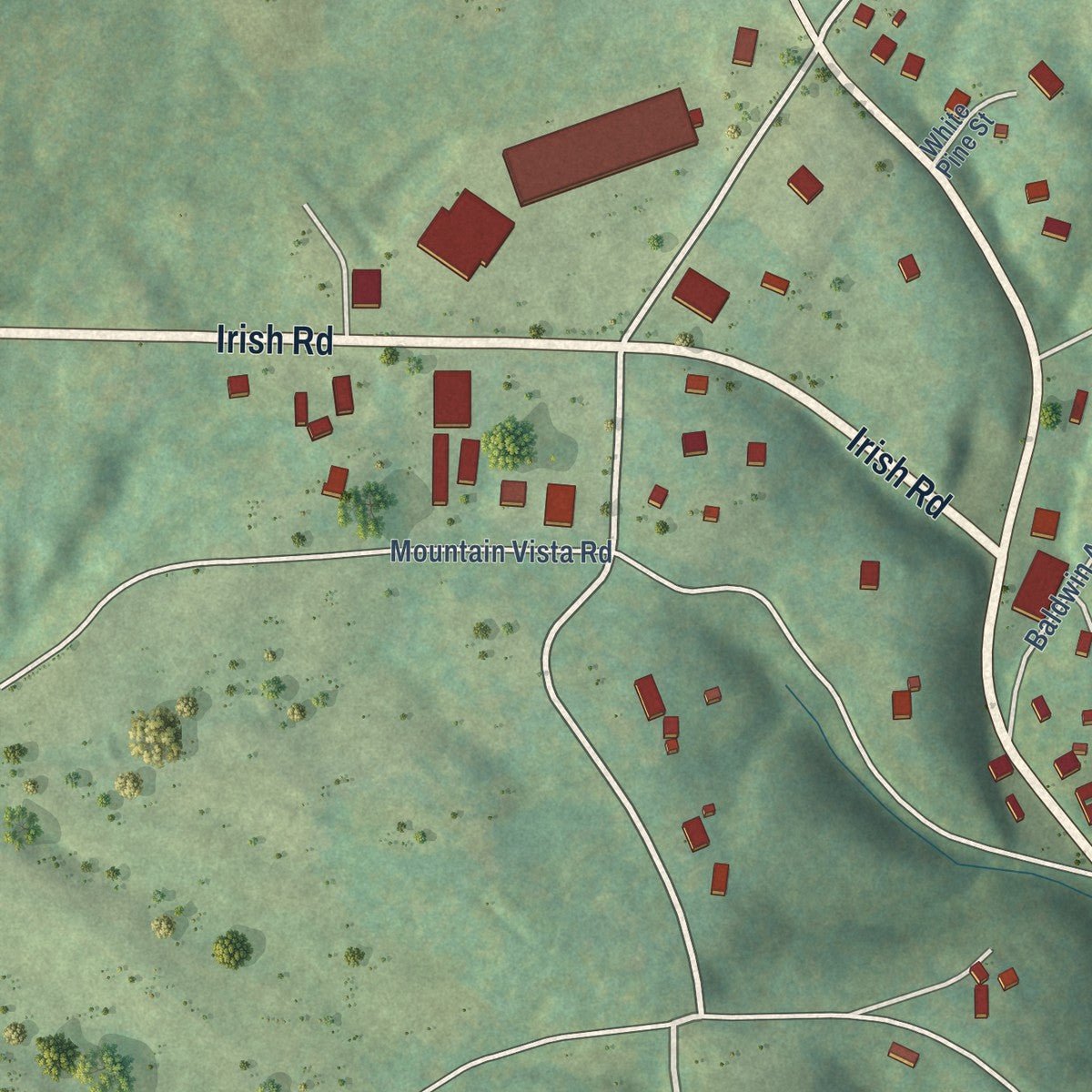 Second close-up of the map of Scottsville, Virginia print showing more streets and buildings