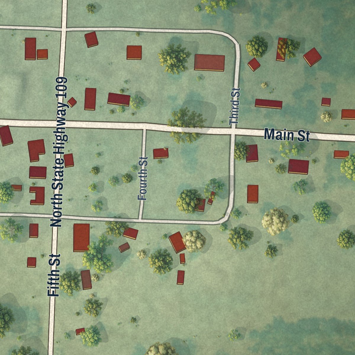 Second close-up of the map of Scranton, Arkansas print showing more streets and buildings