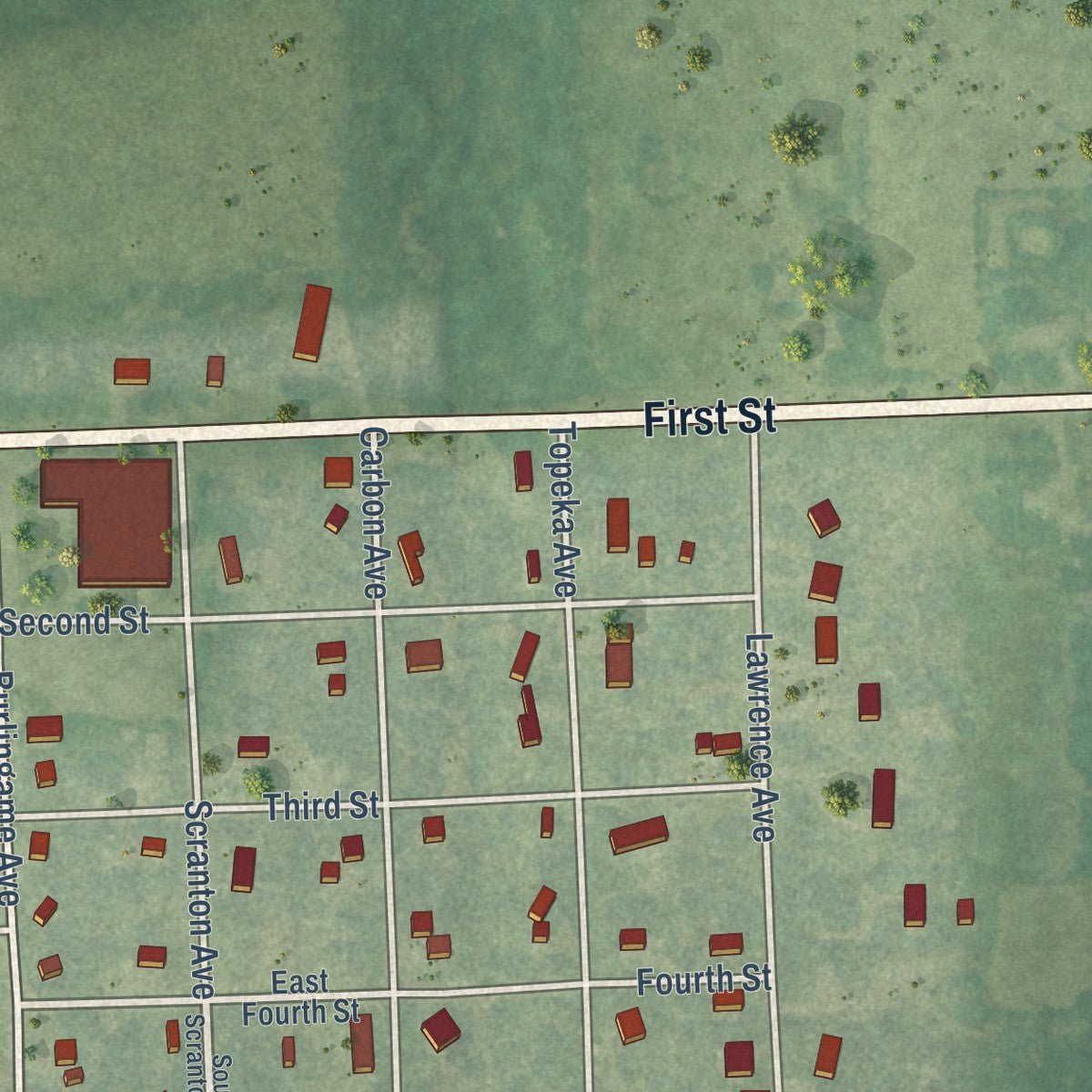 Second close-up of the map of Scranton, Kansas print showing more streets and buildings