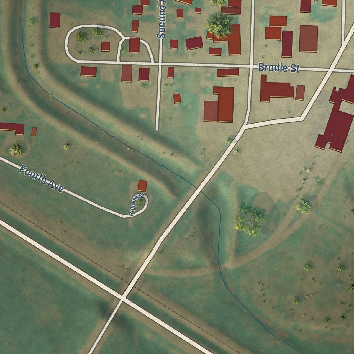 Second close-up of the map of Scranton, North Dakota print showing more streets and buildings