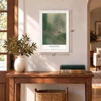 Scranton, North Dakota map, 12 x 18 inch print in a white frame in an entryway