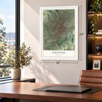 Scranton, Pennsylvania map, 18 x 24 inch print in a white frame in a home office
