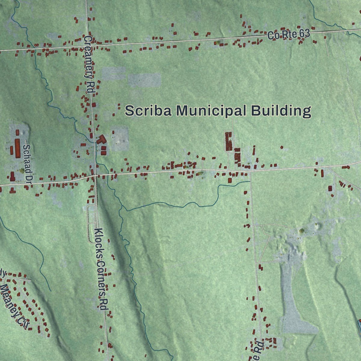 Second close-up of the map of Scriba, New York print showing more streets and buildings