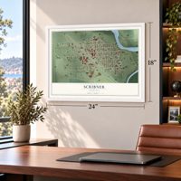Scribner, Nebraska map, 18 x 24 inch print in a white frame in a home office
