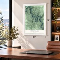 Scrubgrass, Pennsylvania map, 18 x 24 inch print in a white frame in a home office