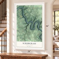 Scrubgrass, Pennsylvania map, 24 x 36 inch print in a white frame by a staircase