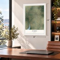 Scurry, Texas map, 18 x 24 inch print in a white frame in a home office