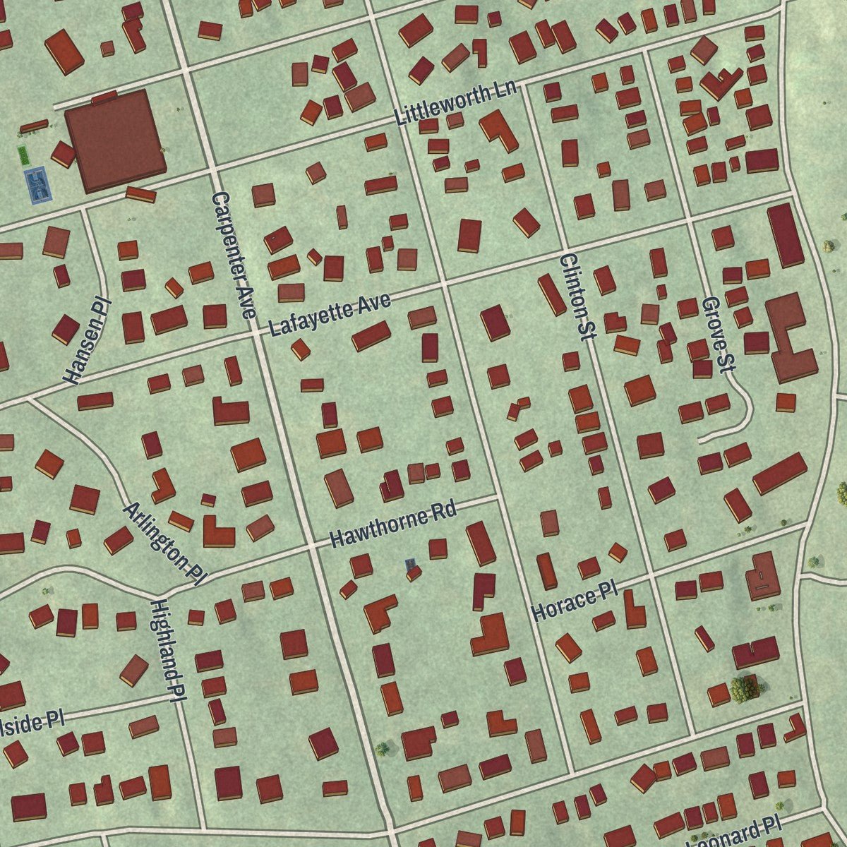 Second close-up of the map of Sea Cliff, New York print showing more streets and buildings