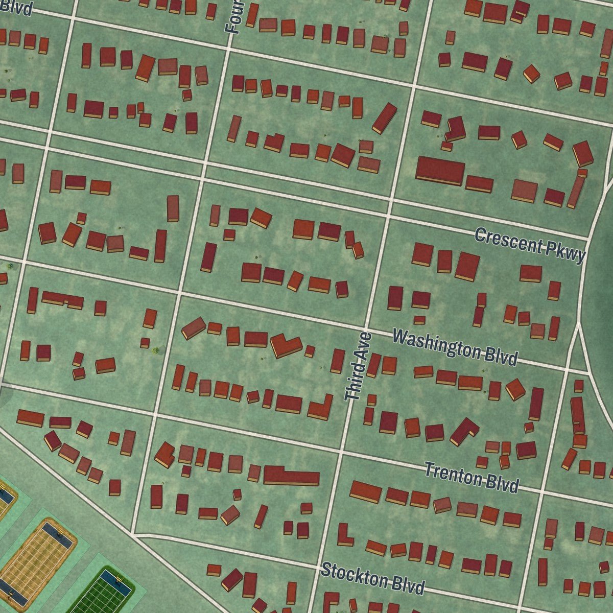 Second close-up of the map of Sea Girt, New Jersey print showing more streets and buildings