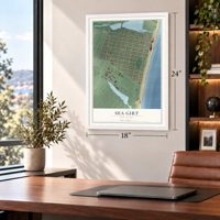 Sea Girt, New Jersey map, 18 x 24 inch print in a white frame in a home office