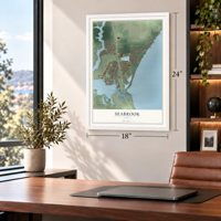 Seabrook, Texas map, 18 x 24 inch print in a white frame in a home office
