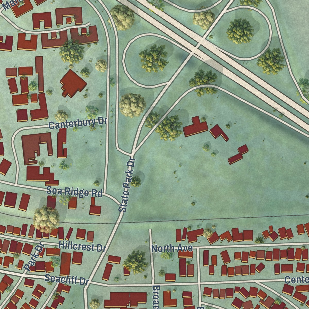 Second close-up of the map of Seacliff, California print showing more streets and buildings