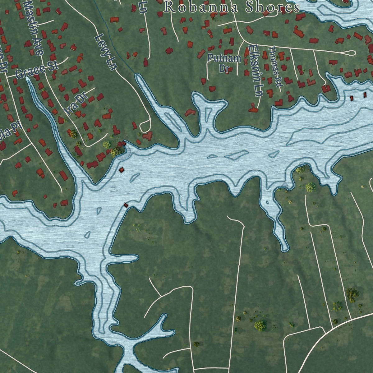 Second close-up of the map of Seaford, Virginia print showing more streets and buildings