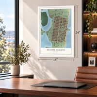 Seaside Heights, New Jersey map, 18 x 24 inch print in a white frame in a home office